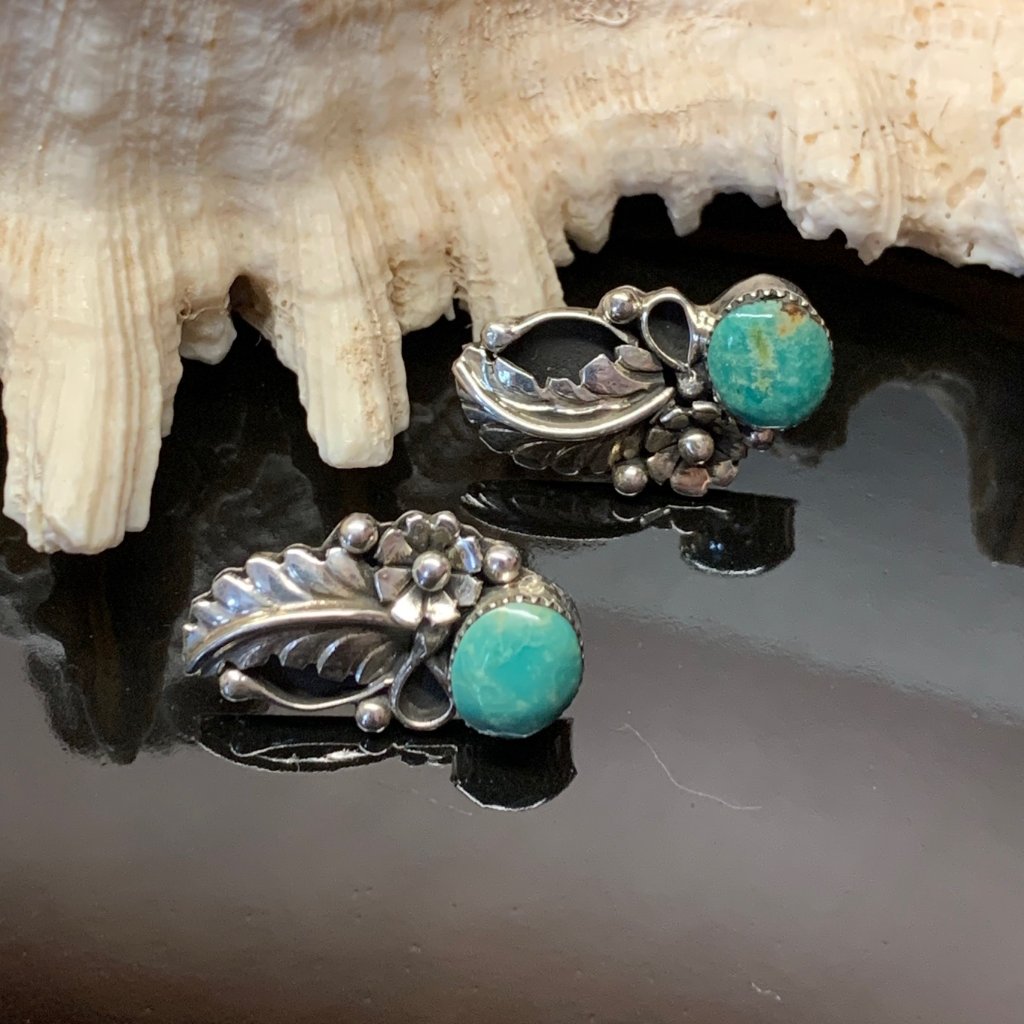 Navajo Sterling Silver Turquoise Leaf Earrings Gilbert Smith Running Bear J802 99$